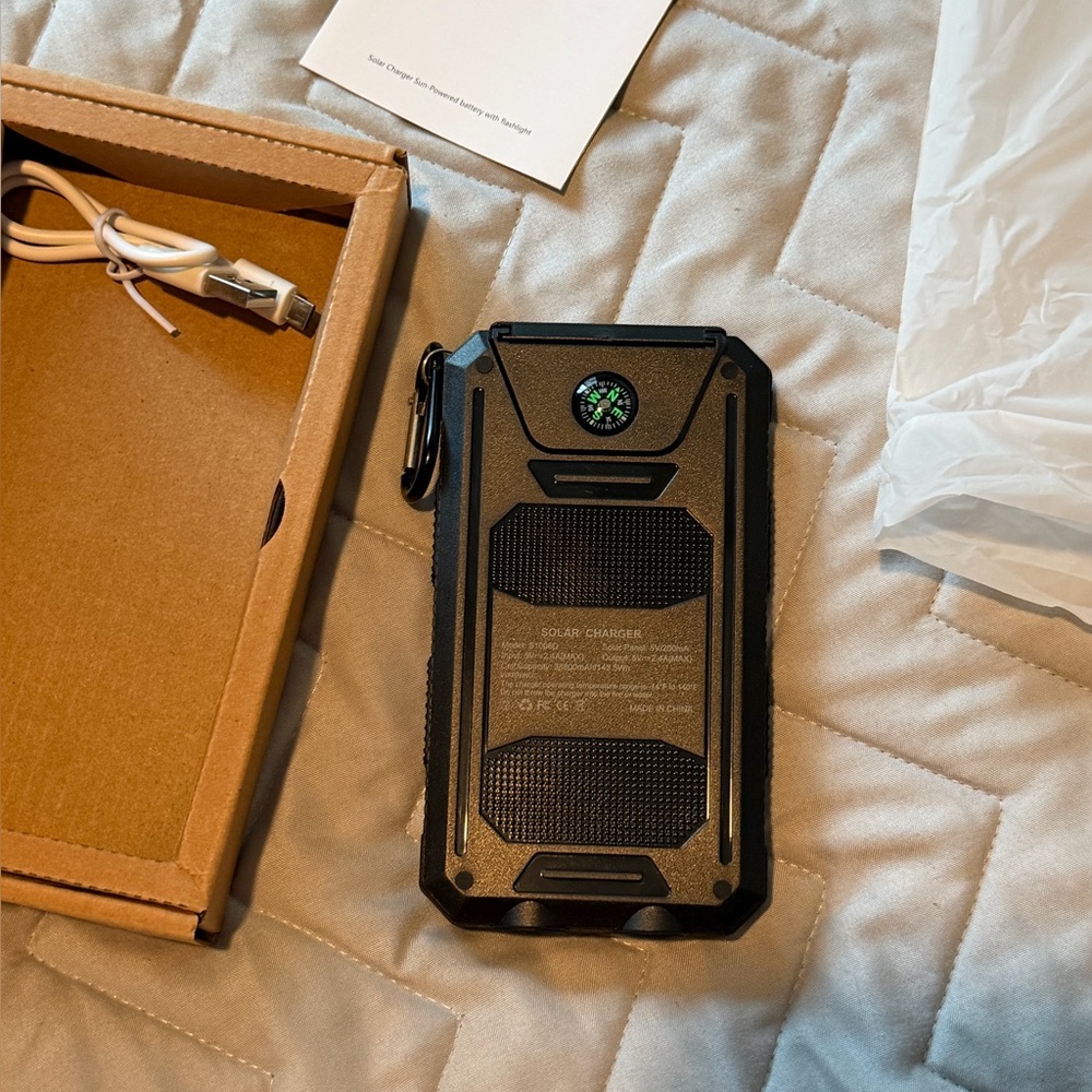 NEW Black Solar power Charger flashlight and compass